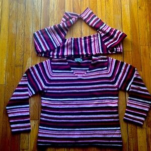 Vintage Nylon Angora Wool blend V Neck sweater with attached scarf. Size L